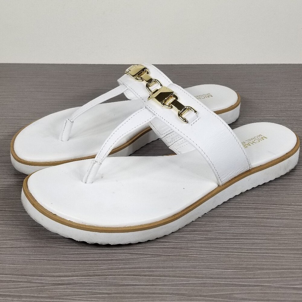 MICHAEL Michael Kors Briar Thong Sandal, White Leather, Womens Size 8.5 M